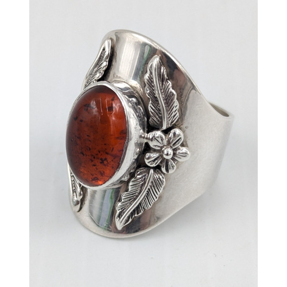 Vintage Carol Felley Sterling Silver Amber Wide Ring Sz 8 12g Southwest - Picture 2 of 12